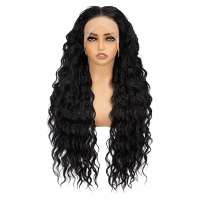 Swiss lace front pruik met zeer lang zwart haar 80 cm