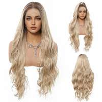 Swiss lace front pruik lang roomblond haar zonder pony Holly