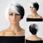 CRUELLA pruik zwart wit kort steil haar in laagjes + gratis haarnetje