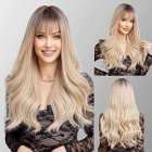 Pruik lang blond haar met grove slagen en donkere roots Amanda