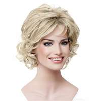 Moderne pruik kort krullend haar lichtblond mix kleur 15BT613