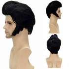 Elvis pruik zwart haar met kuif en bakkebaarden