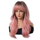 Pruik lang roze haar in grove lagen model met pony Pruik lang roze haar in grove lagen model met pony