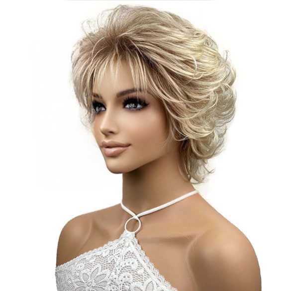 Vlot model pruik blond kort met lichtblonde plukjes
