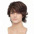 Mannenpruik bruin steil haar in laagjes