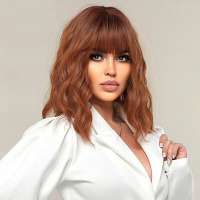 Pruik bob model koperrood haar met golfjes model Liza