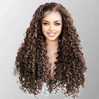 Swiss lace front pruik lang haar bruinmix met spiraalkrullen Winona