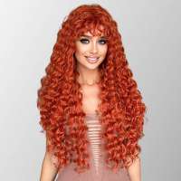 Sexy pruik lang oranje haar veel krullen zonder pony