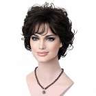 Moderne pruik kort krullend haar zeer donkerbruin kleur 2