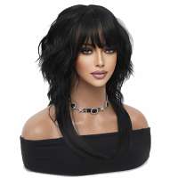 Trendy wavy pruik zwart haar met langere onderlaag