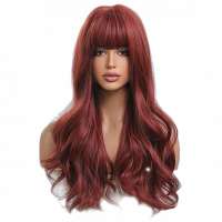 Pruik lang haar met grove slagen mahonie roodmix model Desla