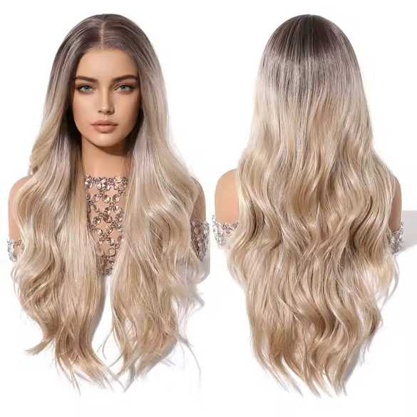 Mono top swiss lace pruik lang blond haar zonder pony model Loreen