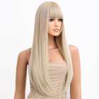 Pruik lang blond steil haar in laagjes met pony model Renske