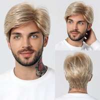 Mannenpruik kort in laagjes lichtblond mix