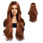 Luxe pruik lang koperrood haar met losse slag zonder pony