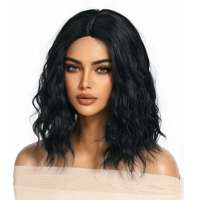 Zwarte wavy pruik bob model op schouderlengte zonder pony