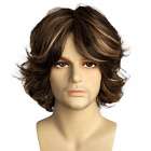 Nonchalante mannenpruik halflang krullend bruin haar met highlights