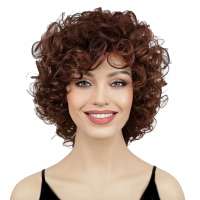 Moderne pruik kort krullend haar roodbruin kleur 33T30