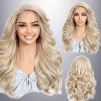 Luxe swiss lace front pruik lang haar met slagen blondmix