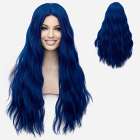 Pruik lang haar met golfjes zonder pony in Marine Blauw Pruik lang haar met golfjes zonder pony in Marine Blauw