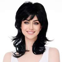 Pruik schouderlang zwart haar in lagen