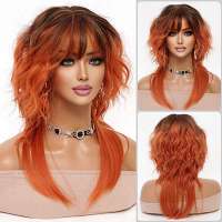 Trendy oranje wavy pruik met langere onderlaag