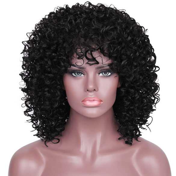 Afro kroes pruik zwart schouderlang haar spiraalkrullen