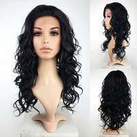 Lace pruik lang zwart haar met krullen model Vogue