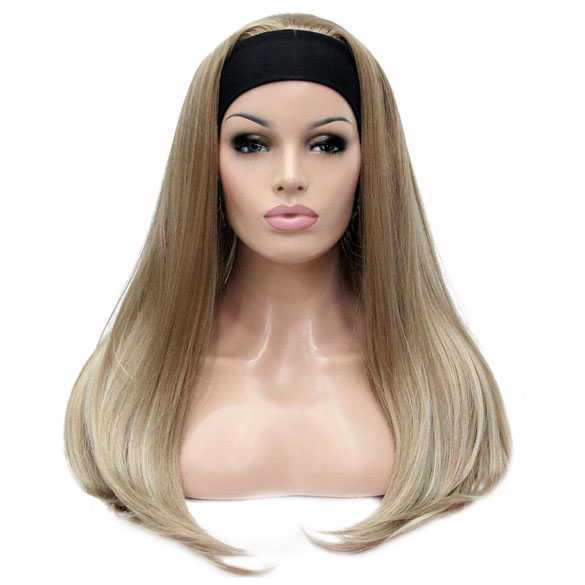 Pruik lang steil haar in blondmix met haarband