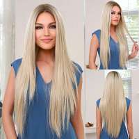 Swiss lace pruik lang blond steil haar zonder pony