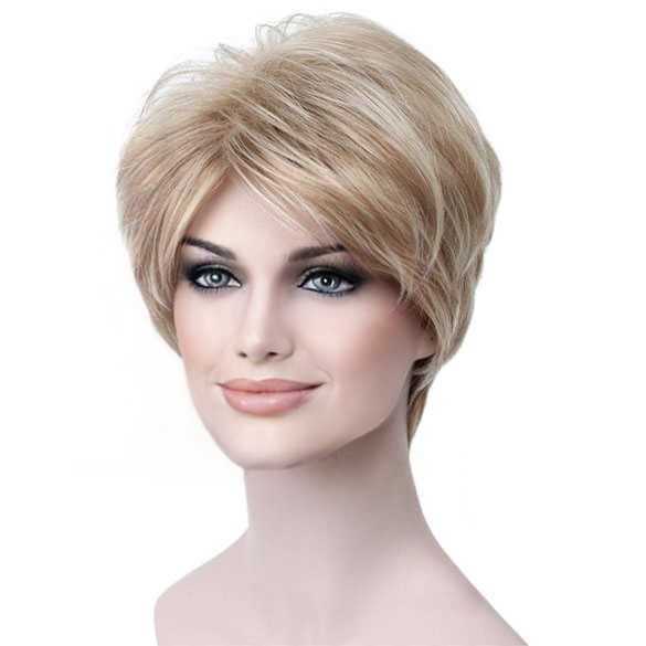 Moderne pruik kort haar in laagjes blondmix L16-613