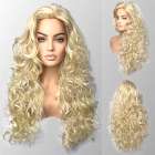 Drag pruik lichtblond mix lang haar veel krullen zonder pony