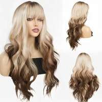 Duo color pruik lang haar met slagen en pony model Romee