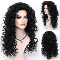 Sexy pruik zwart lang haar met volle krullen zonder pony