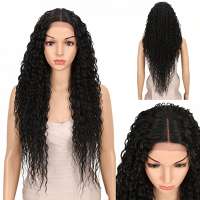 Swiss lace front pruik lang zwart golvend haar Kelly