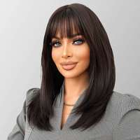 Pruik lang steil donkerbruin haar in laagjes model 420