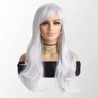 Carnavalspruik zilvergrijs lang haar in laagjes