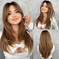 Pruik lang haar in laagjes caramelblond mix model Leyla