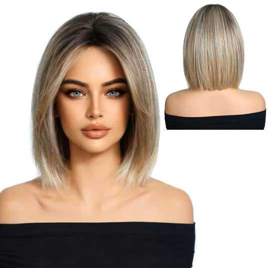 Pruik schouderlang blond bob model met steil haar Gillian