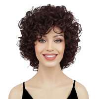 Damespruik kort krullend haar in donker kastanjebruin