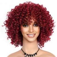 Pruik afro spiraalkrullen vol volume wijnrood