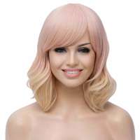 Pruik bob model schouderlang met golfjes Roze Blond