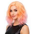 Pruik duo-color schouderlang met golfjes kleuren roze oranje Pruik duo-color schouderlang met golfjes kleuren roze oranje