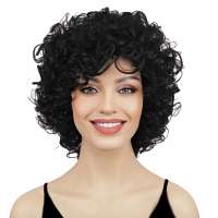 Damespruik kort krullend haar in zeer donkerbruin
