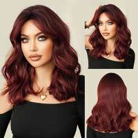 Pruik lang haar met slagen in mahonie rood