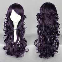Carnaval pruik met lang krullend haar donkerpaars